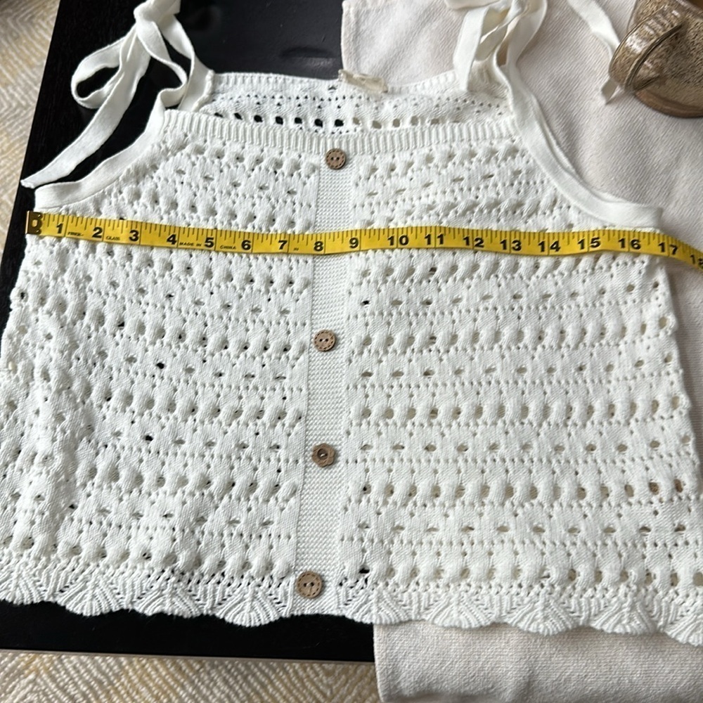 Crochet summer festival tie shoulder sweater top SZ M-L - Picture 7 of 7